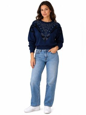 COSCOB Vintage Navy Blue Beaded Sequin Velour Sweater Size M